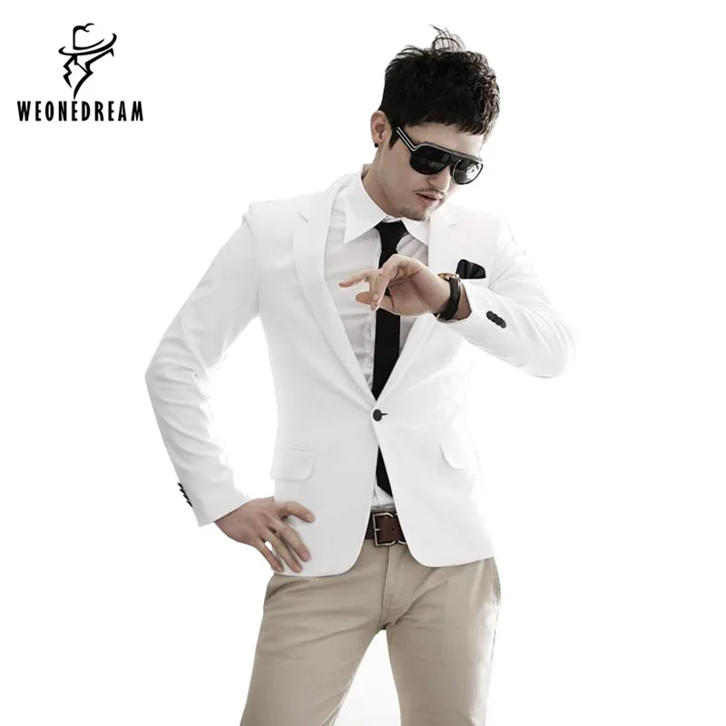 Лидер продаж мужчин костюм Блейзер белый/синий/черный/розовый Повседневное костюм мужчин Slim формальной одежда новое поступление