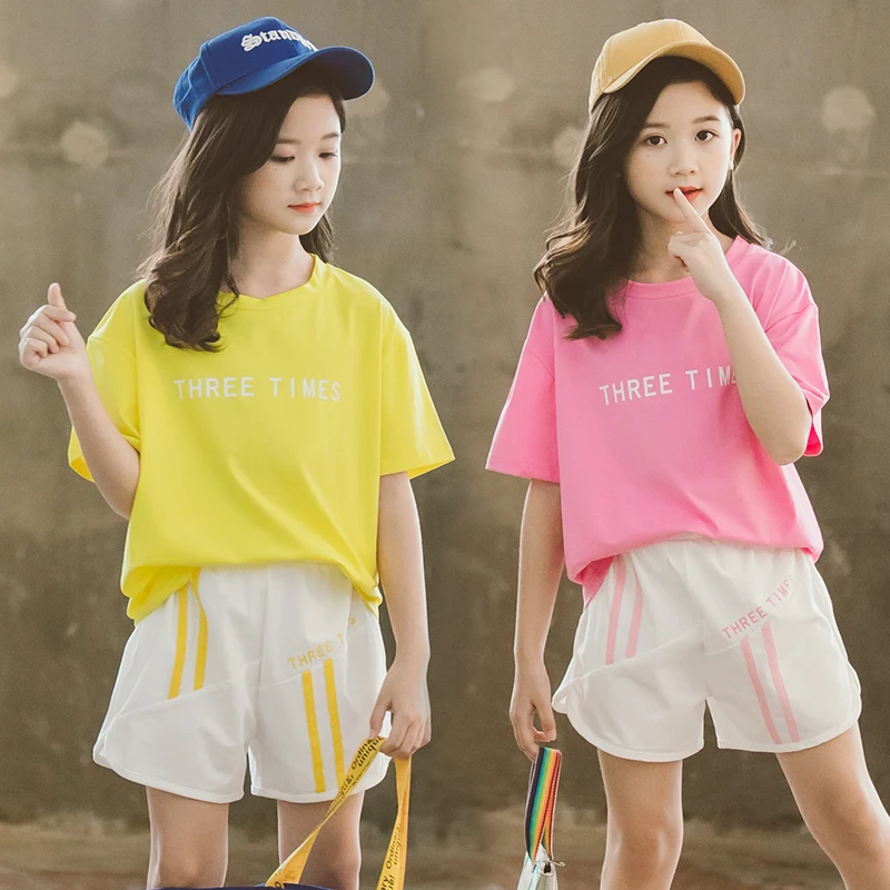 

Toddler Girl Summer Clothes Teenage Outfits Brand Children Clothing Sports Suits Cotton Loose T Shirt + Shorts 7 8 10 12 14 Year