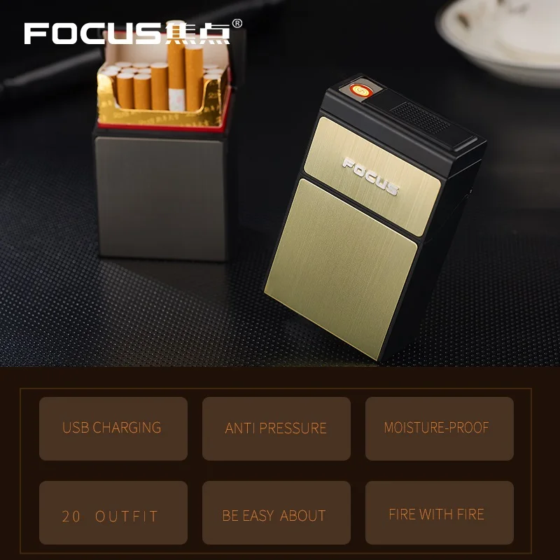 Портсигар для сигарет FOCUS с USB зарядкой вольфрамовые турбозажигалки держатель