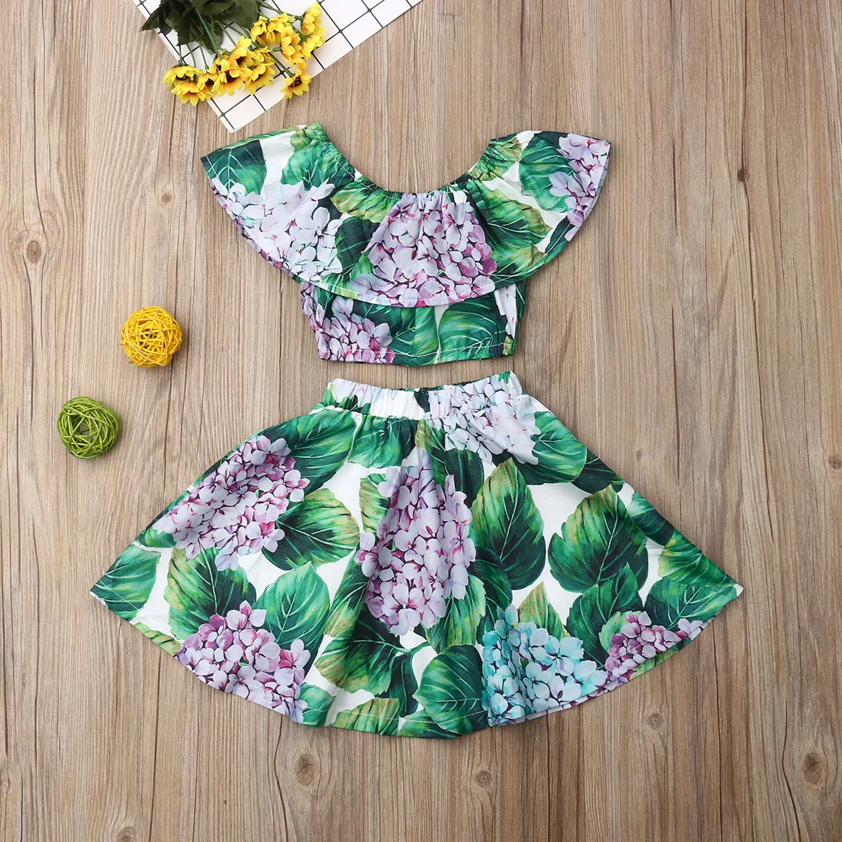 

Pudcoco Summer Toddler Baby Girl Clothes Off Shoulder Flower Print Ruffle Tops Skirt Sunsuit 2Pcs Outfits Summer Clothes