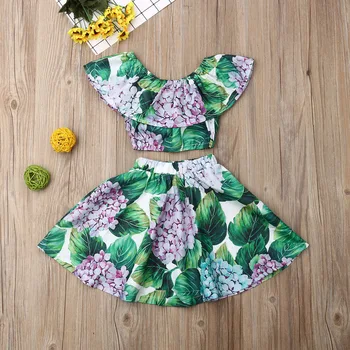 

Pudcoco Summer Toddler Baby Girl Clothes Off Shoulder Flower Print Ruffle Tops Skirt Sunsuit 2Pcs Outfits Summer Clothes