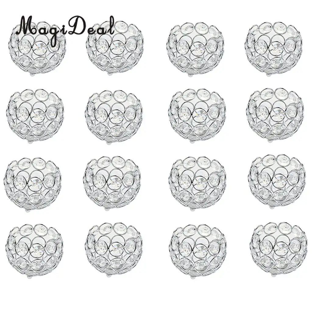 16pcs Crystal Tealight Candle Lantern Holders Candlesticks Wedding Xmas Party Dinner Table Centerpieces