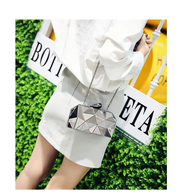 Fashion Handbags Women Metal Clutches Hexagon Mini Party Black Evening Purse Silver Bags Gold Box Chain Shoulder Bag Top Quality luxury boombox clutch Bag