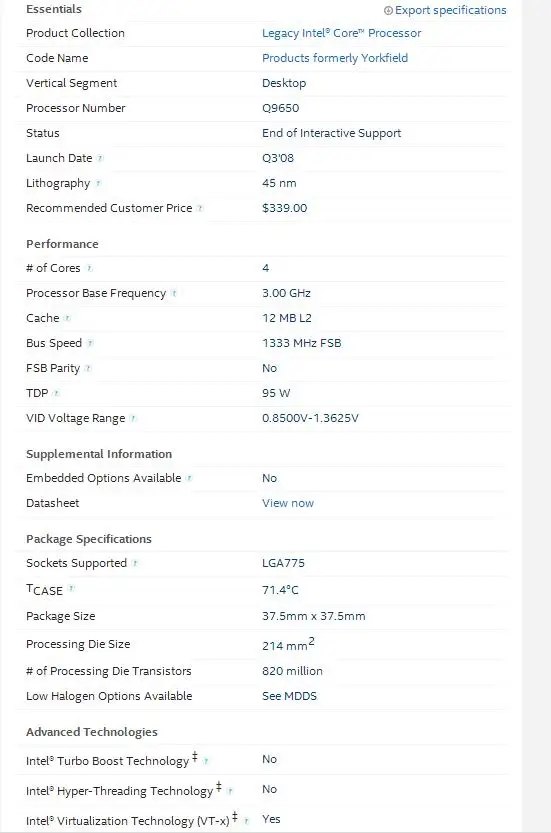 Процессор Intel Core Q9650, четырехъядерный процессор 3,0G, 12MB LGA 775, поцарапанные кусочки