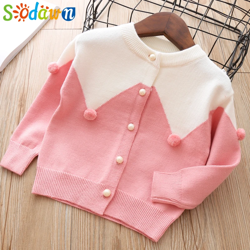 

Sodawn Autumn Winter Girls Clothes Color Matching Knit Cardigan Fashion Sweater Girls Clothes Coat Children Clothing Sweater