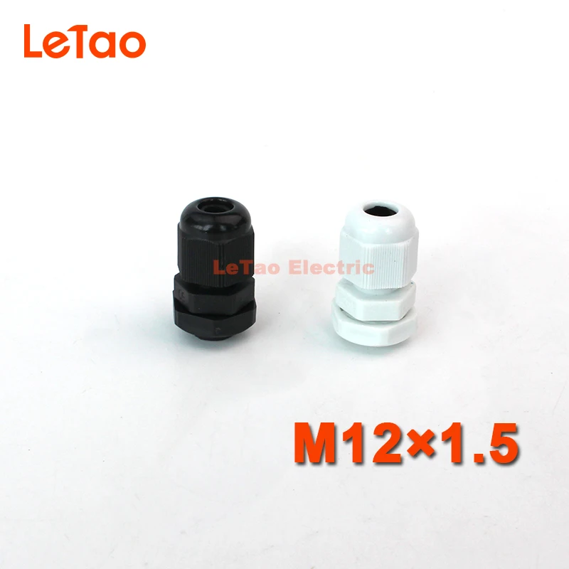 10 шт./лот M12x1.5 нейлон водонепроницаемый кабельный сальник пластиковый разъем IP68 резьбовой входной электрический контакт черный, белый цвет для 3-6,5 мм