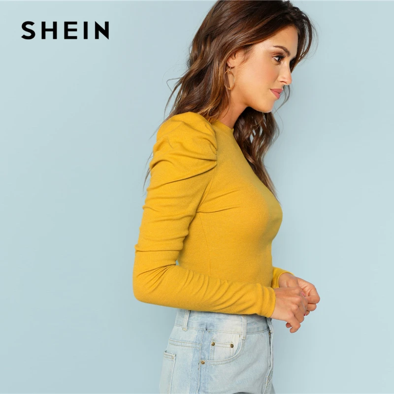 SHEIN элегантный минималистичный трикотажный Однотонный пуловер с буффами на