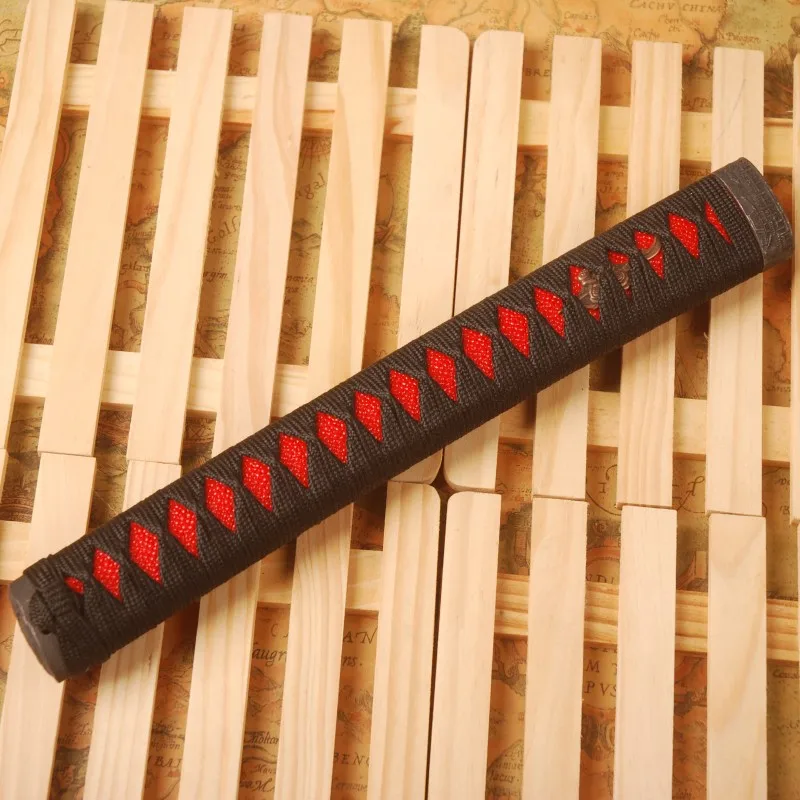 Изысканная прямая ручка Tsuka из черного шелка Ito & Имитация Красной кожи и сплава