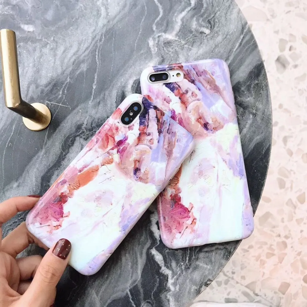 

Axbety For iPhone XS MAX/XR/6s 6 7 8 Plus/ fashion Retro Pink Marble Phone cover for iPhone 7 Plus soft TPU Cases For iPhone XR