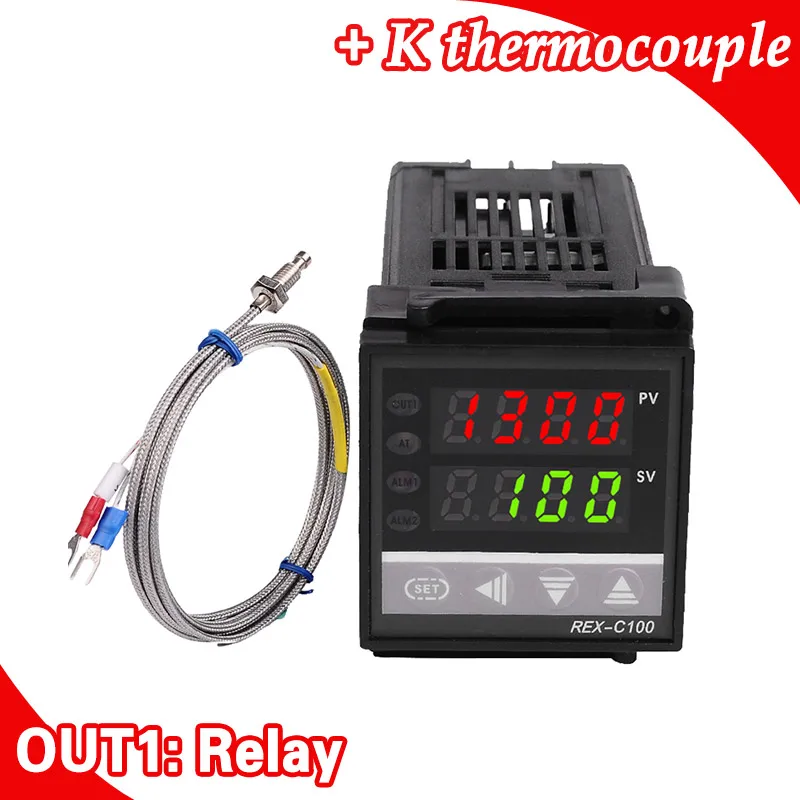 Двойной цифровой РКЦ PID температура контроллер REX-C100 с сенсор термопары K, реле выход - изображение