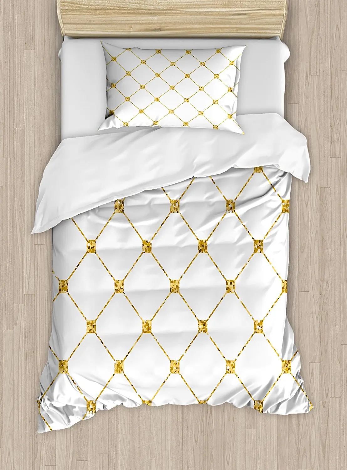 Gold And White Duvet Cover Set Rhombus Abstract Rectangular