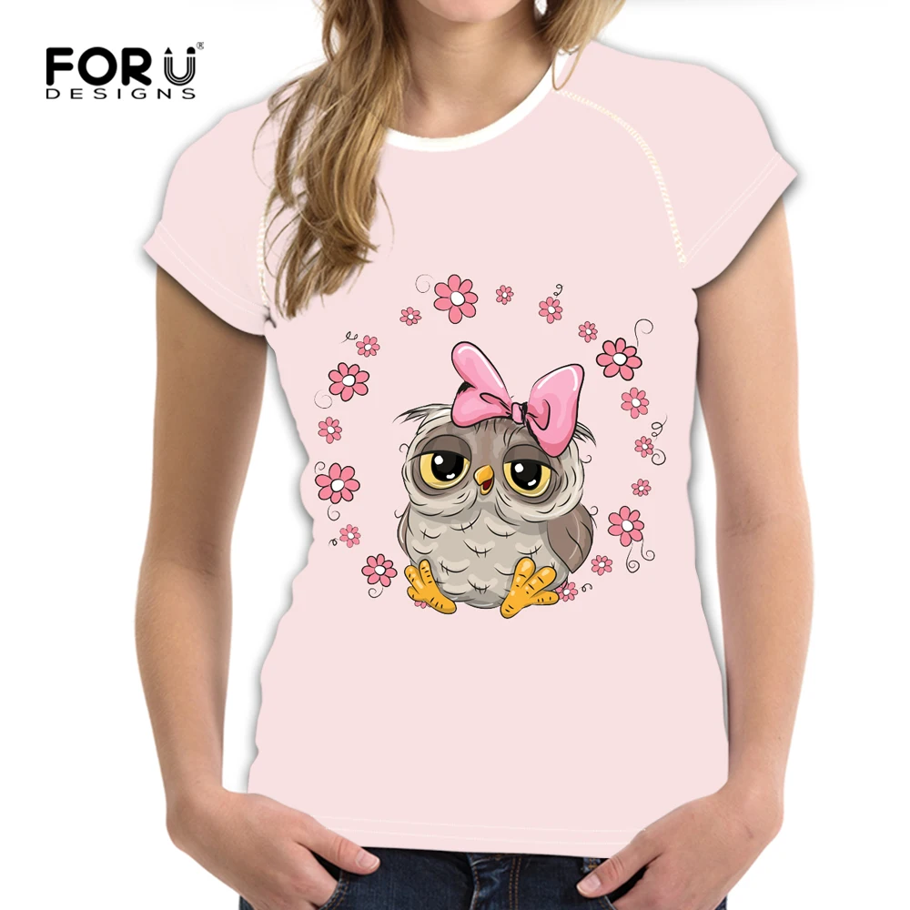 

FORUDESIGNS Women Summer T Shirt Kawaii Cartoon Owl Printing T-shirt Harajuku Top Tees Teenager Girls Cute Breathable tshirts