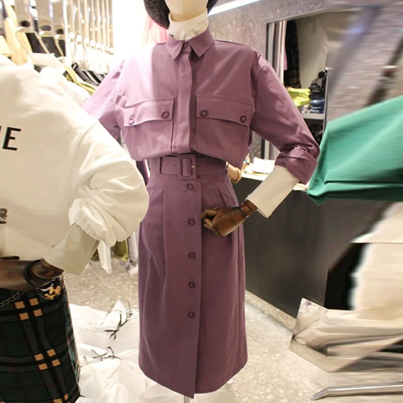 Корейский сплошной осень Для женщин OL Стиль розовые платья Vogue 2018 новые женские