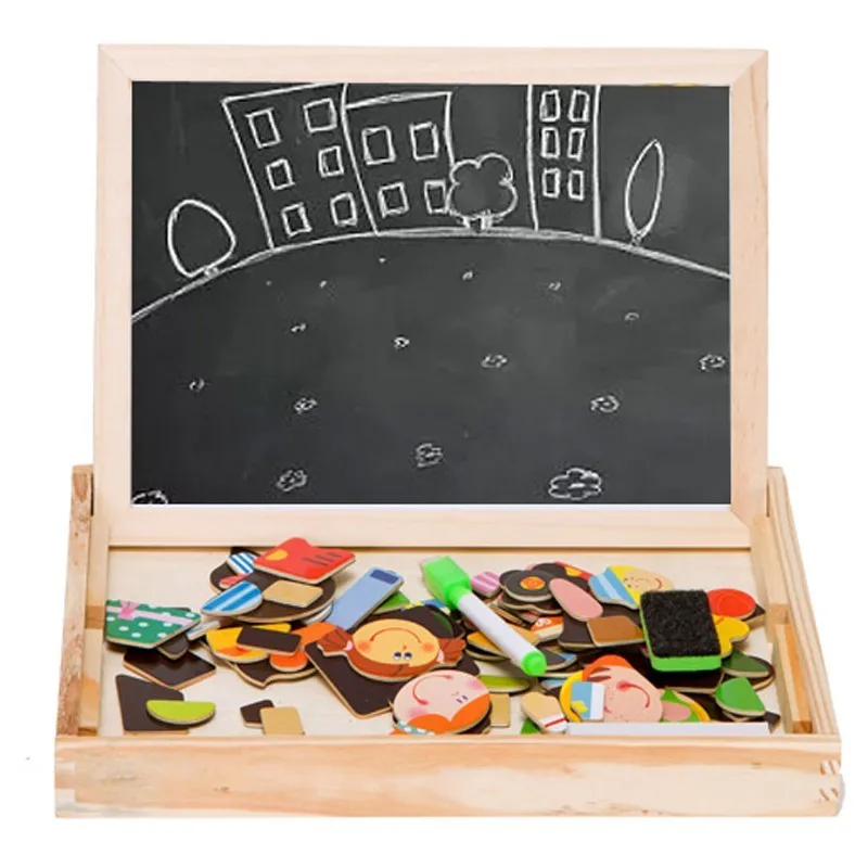 Multifunctional Educational Farm Jungle Animal Wooden Magnetic Puzzle Toys for Children Kids Jigsaw Baby's Drawing Easel Board (26)