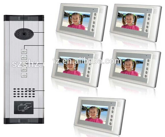 

Saful video door phone support ID card unlock 5 apartments intercom system good quality for villa with camera