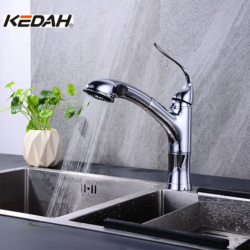 KEDAH 360 Rotate Pull Out Kitchen Faucets Single Handle Contemporary Ceramic Plate Spool Torneira Monocomando Cold