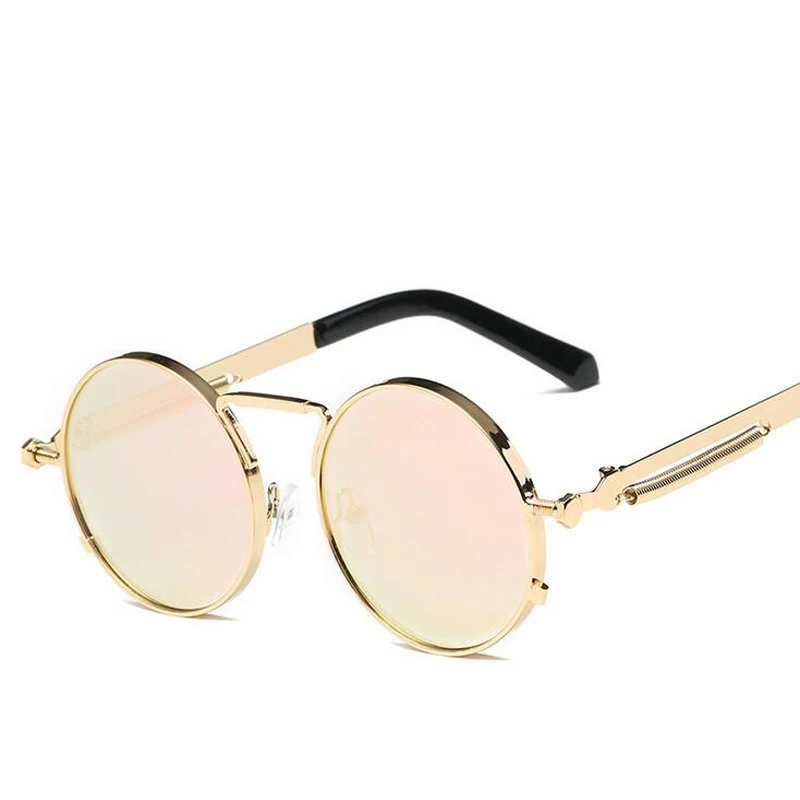 Модные Винтаж круглый Солнцезащитные очки для женщин Для мужчин стимпанк очки ретро из золотистого металла Защита от солнца Очки хип Провода Рамки teashade 6634