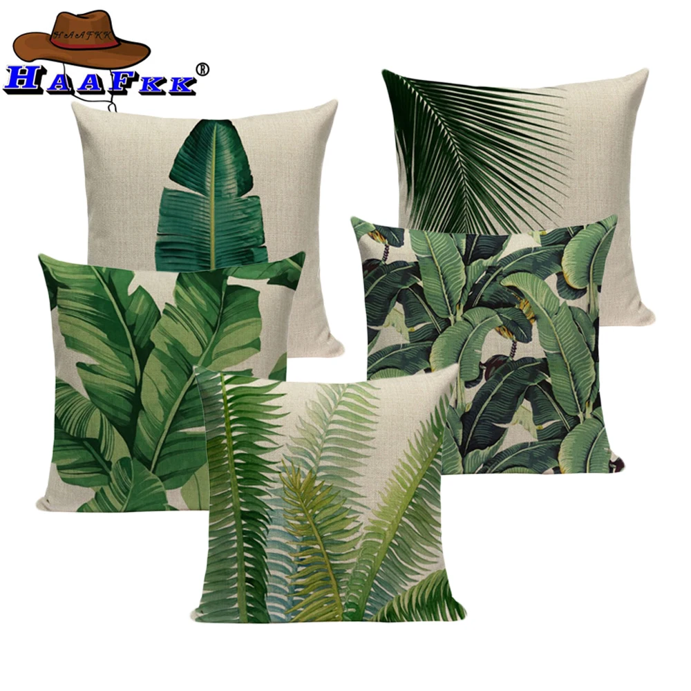 

Tropical banana Leaves Cushion Cover Palm Leaf Pillow Cases Linen Car Decorative Pillowcase Large floor Sofa Home Throw Pillows