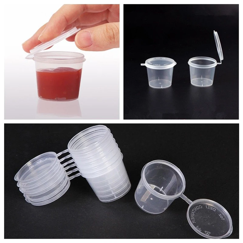 50Pcs/Set 25ml/40ml Plastic Small Sauce Food Cups Storage Containers Clear Boxes + Lids
