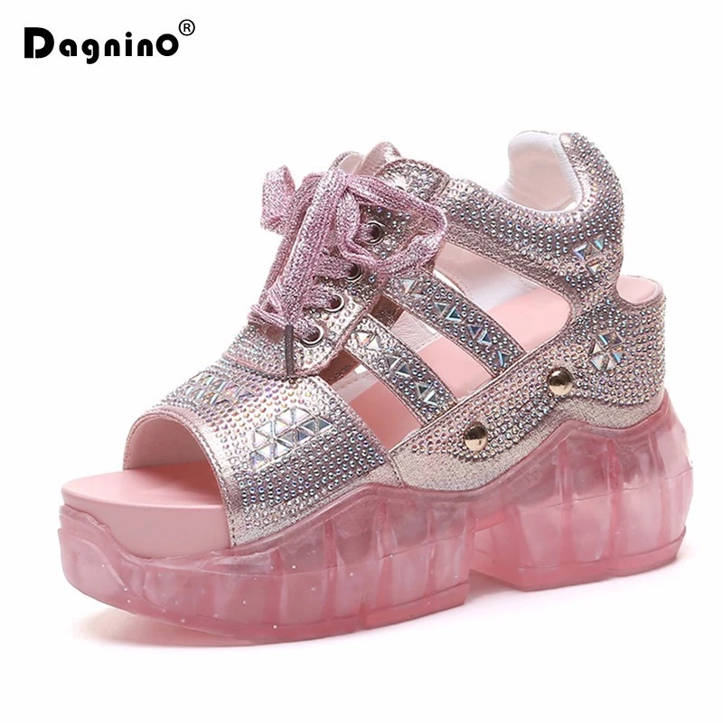 pink jelly platform sandals