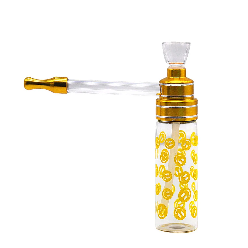 HORNET Different Pattern Hookah Shisha Smoking Pipes Glass Water Pipe 120MM Metal Tobacco Pipes Long Glass Mouth Filter - Color: Smile-Gold