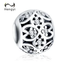 Hengyi Горячая 925 пробы серебро любовь и дружба CZ бусы ожерелье Подходит талисманы браслеты оригинальные серебряные 925 ювелирные изделия