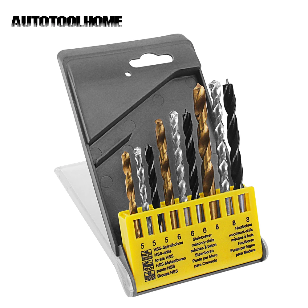9Pcs Construction Drill Bits Set 5 6 8mm HSS Wood Drilling for