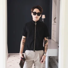 Хит, летняя новинка, Золотая треугольная пряжка на молнии, повседневная мужская рубашка с коротким рукавом, Повседневная модная Молодежная рубашка, M-XL