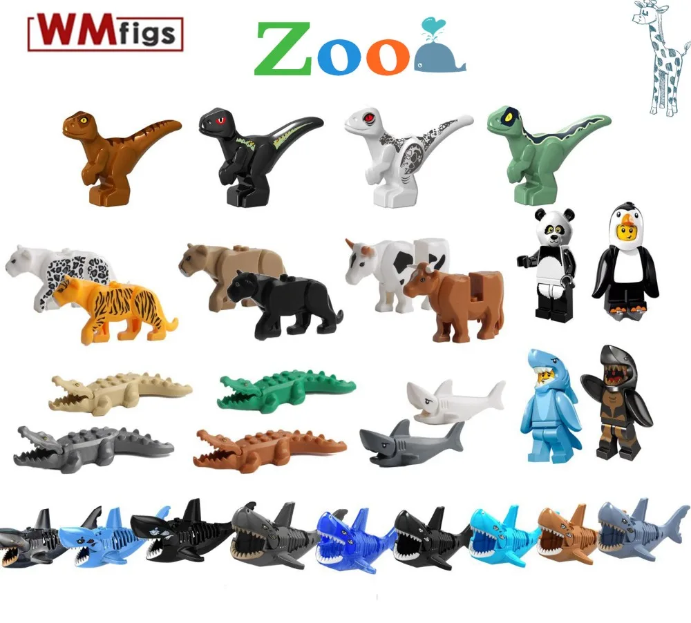 

Single Animal Mini Dolls Zombie Shark Legoings Dinosaur Tiger Panther Panda Crocodile Cow Building Blocks Toys for Children Gift