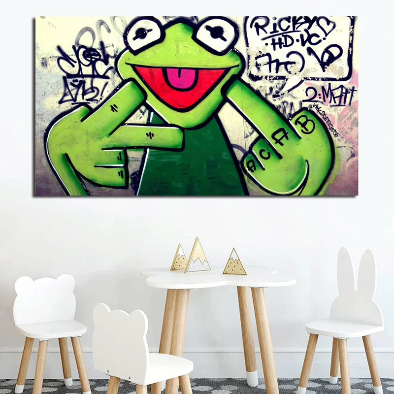 

Frog Finger Street Graffiti Canvas Posters Prints Wall Art Painting Oil Decorative Picture Modern Home Decoration Framework HD