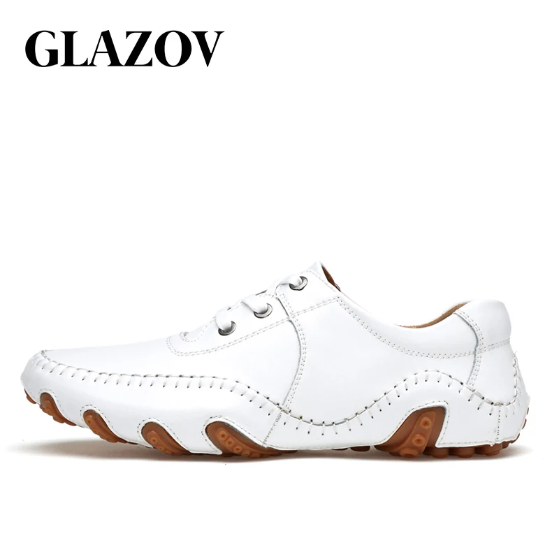 GLAZOV повседневная обувь из натуральной кожи мужские весенние винтажные Лоферы ручной работы на плоской подошве; Лидер продаж года; модный стиль; большие размеры 38-46 - Цвет: White All