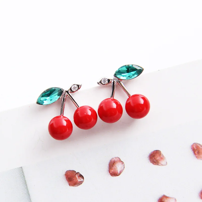 red cherry green cz earrings 100% 925 Sterling silver Jewelry fashion Hypoallergenic Stud earrings for women gift