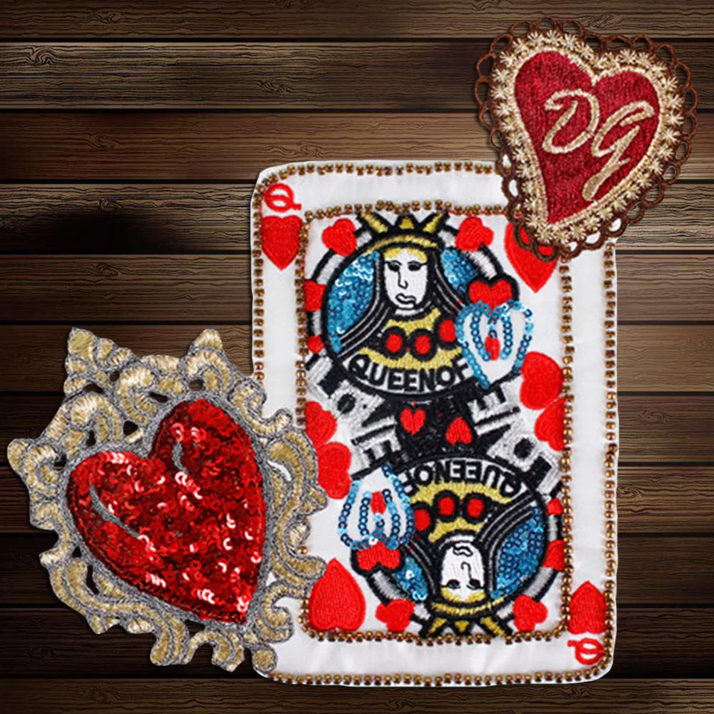 1 Набор вышитых бисером покерных карт вышивка аппликация Блестки сердце значки ткань патчи пришить для одежды Украшенные ремесло шитье A123