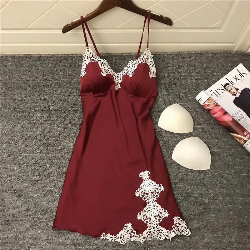 QWEEK, сексуальная ночная рубашка с открытой спиной и ремешком, женская одежда для сна, женская ночная рубашка, домашняя летняя ночная рубашка, женское нижнее белье - Цвет: Wine Red