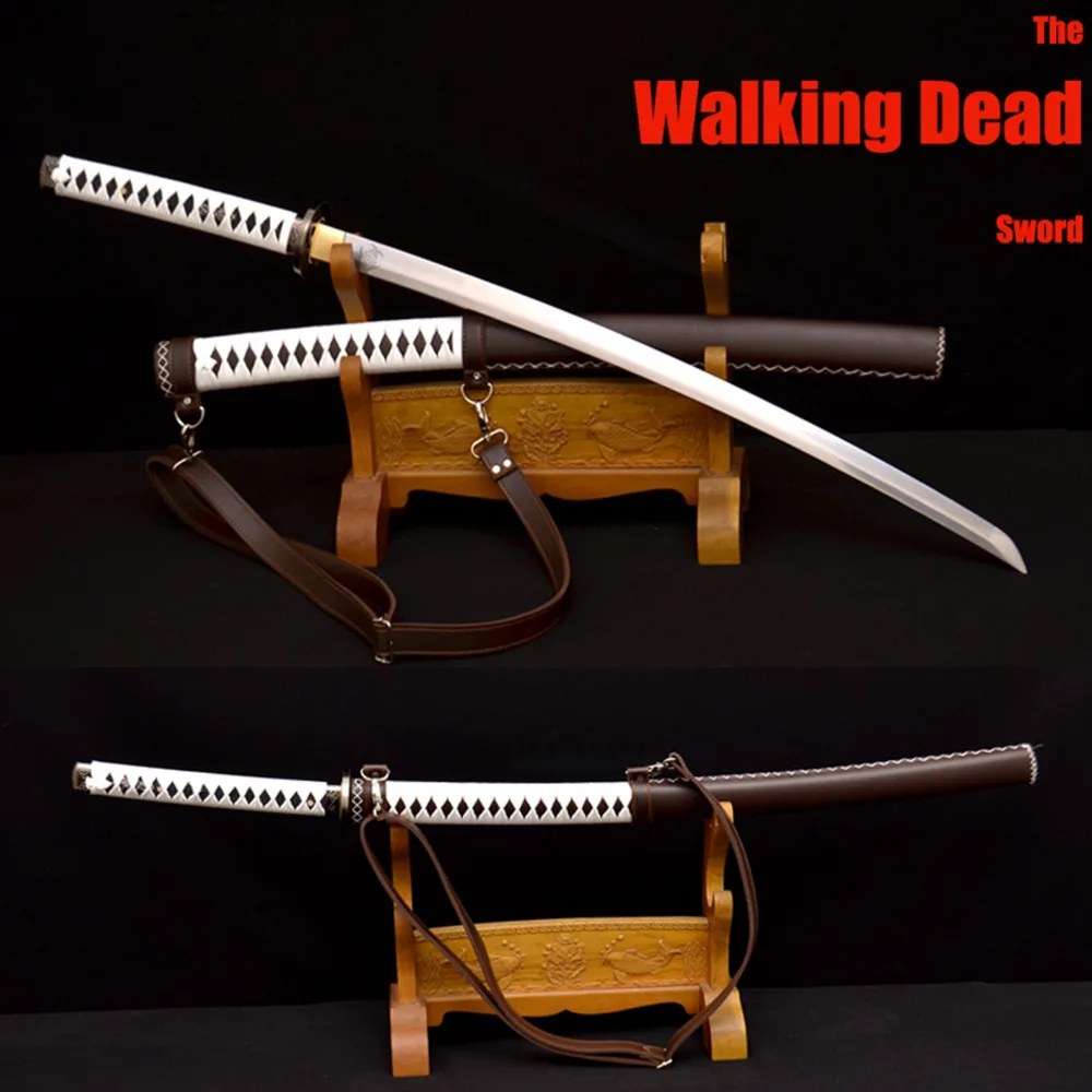 Handmade Samurai Japanese Walking Dead Sword Damascus Steel Sharp Michonne s Katana Zombie Killer Leather Wrapped
