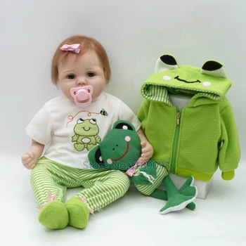 

New soft Silicone reborn baby doll Lifelike toddler Frog Baby doll 22" bebe reborn baby Brinquedos toys for kids gifts Bonecas
