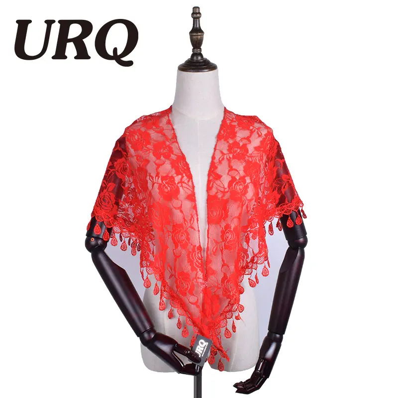 Кисточкой летний женский кружевной шарф гибкий женский треугольный бандаж цветочные шарфы шаль свадебный подарок шарф L5A15822 - Цвет: RD