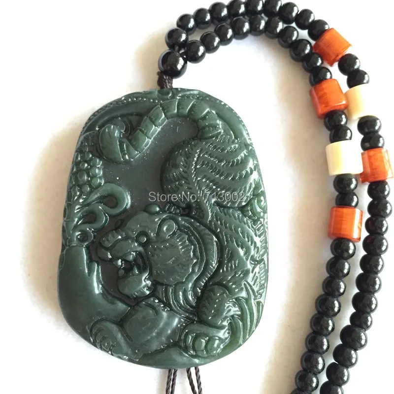 Natural bottle Green Jade Jadeite Buddha Amulet Necklace Tigerin