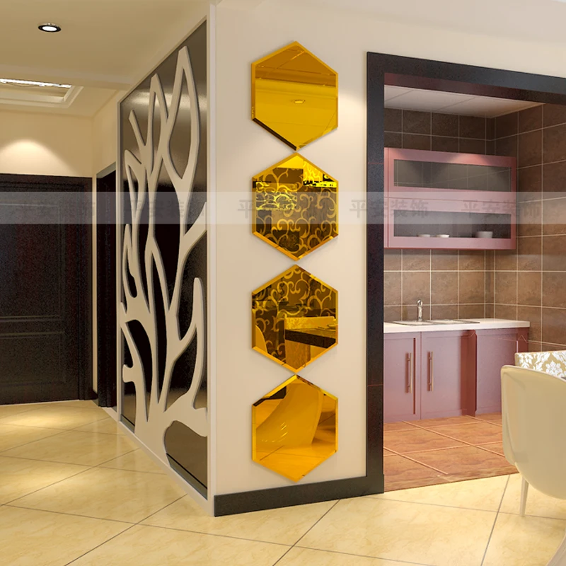 

9pcs polygon mirror acrylic 3D wall stickers living room bathroom decoration Mosaic Decoration For Living Room Porch