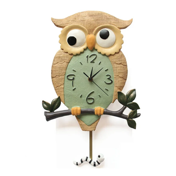 Silence Cartoon Wall Clock Cute Owl Clock Wall Decoration Ticking