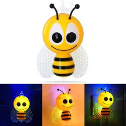 Свет сенсор мультфильм светодио дный пчела светодиодный ночник милые красочные ЕС Plug прикроватные светильники для маленьких спальня