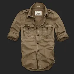 Мужская винтажная рубашка с длинным рукавом весна осень 2017 новая модная брендовая рубашка 100% хлопок рабочие армейские карманные Рубашки