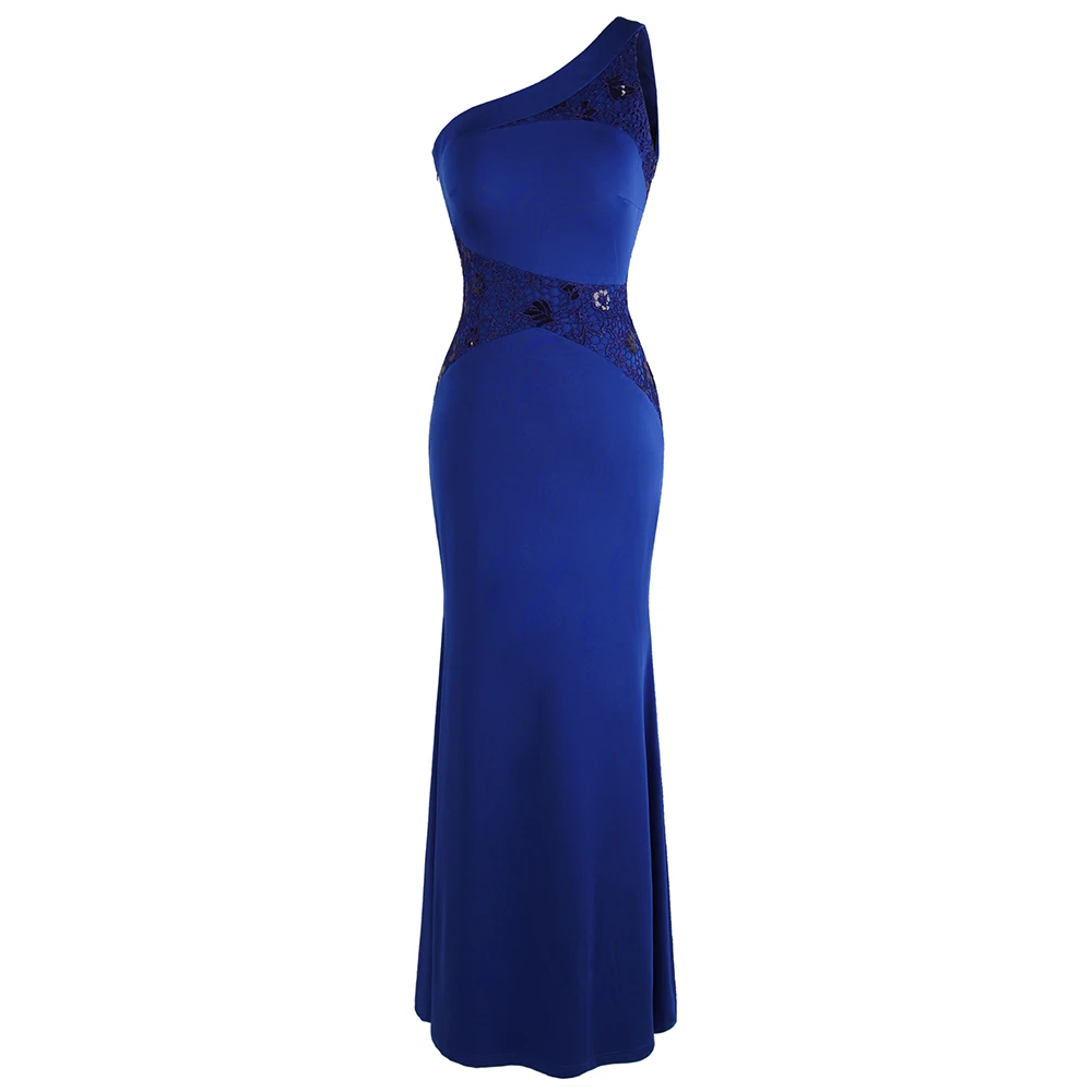 

Angel-fashions Women's One Shoulder Party Gown Splicing Lace Long Formal Mermaid Evening Dresses Royal Blue W-190407-S