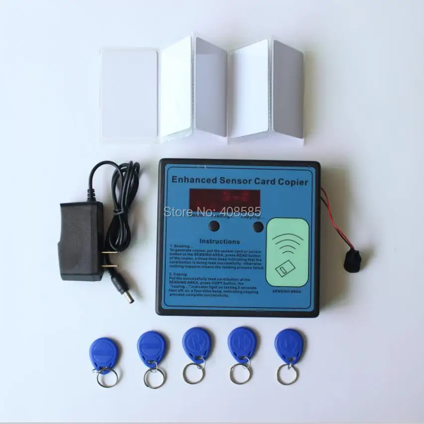 

125khz RFID ID EM Electric Door Card Duplicater Enhanced Sensor Card Copier with 5pcs T5577 key tag chain&cards Access Control