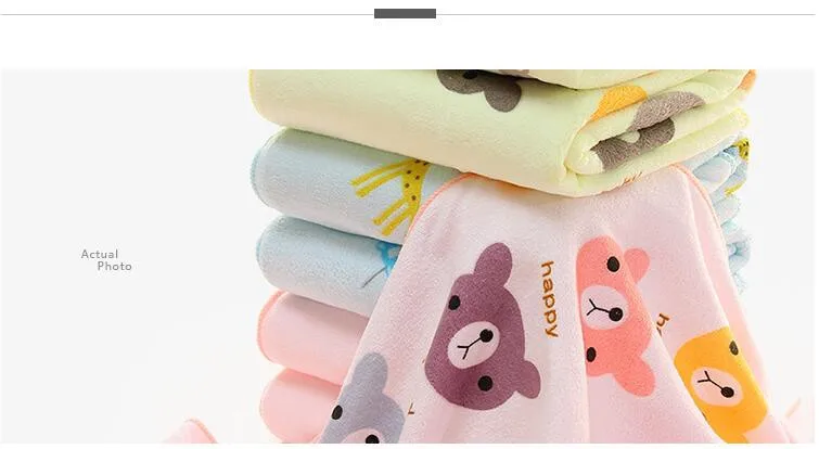 Kutto Cute bear head cartoon printed superfine fiber bath towel soft absorbent large towel 70*140cm