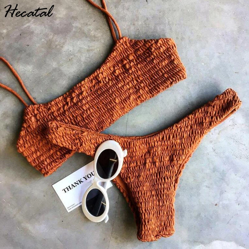 

Hecatal 2018 Folds Sexy Strapless Swimsuit Women Brazilian Bikini Padde Biquini Graceful Bikinis Female maillot de bain femme