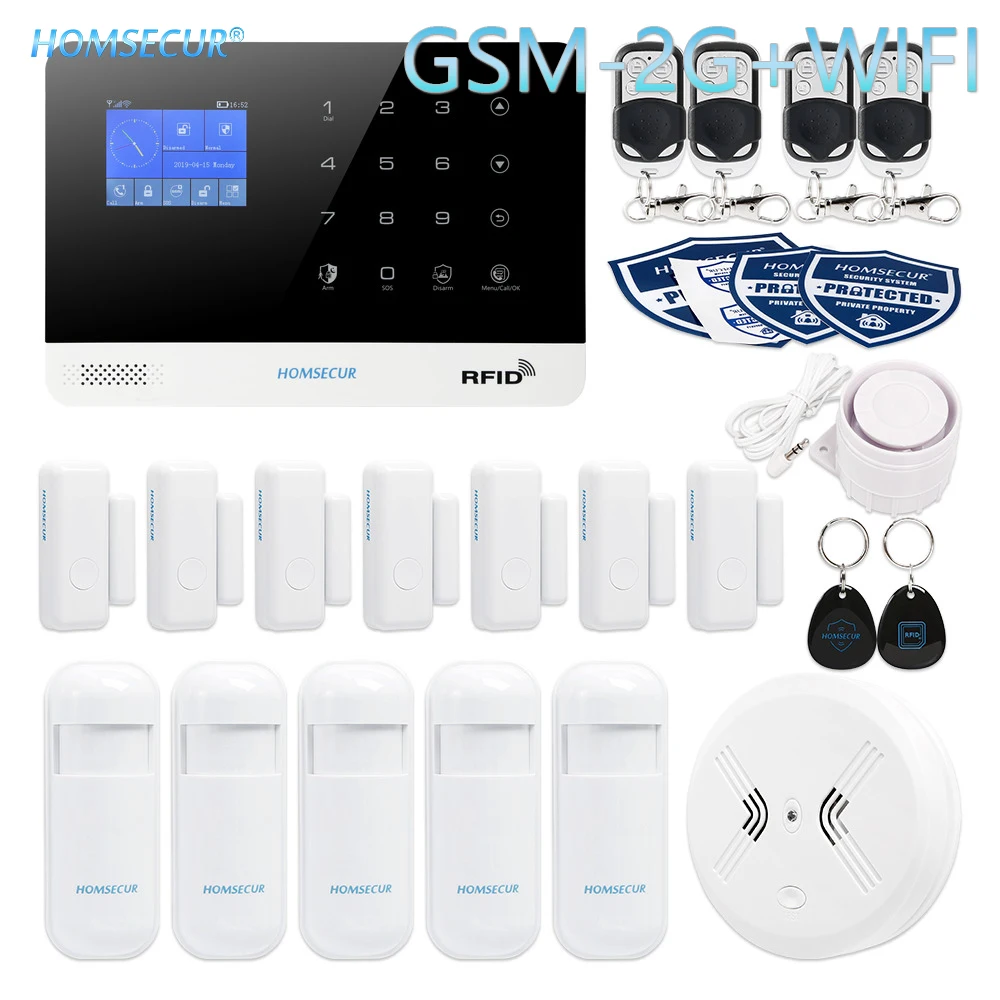 

HOMSECUR Wireless LCD GSM/2G RFID Burglar Intruder Alarm System+Touch Keypad (EN/DE/ES/RU/FR/PL/PT/IT Menu Adjustable)