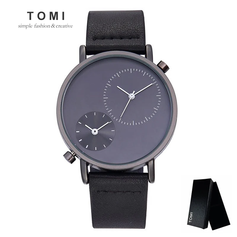 

TOMI Double Time Zone Quartz Men Watch Fashion Leather Women Watch Casual Vintage Ladies Wristwatch Boutique Dropshipping Clock