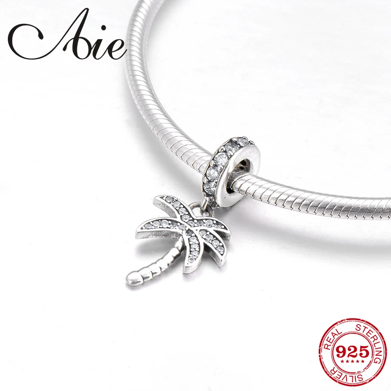 

2018 summer 925 Sterling Silver clear CZ fine Coconut tree Pendant Beads Fit Original Pandora Charm Bracelet Jewelry making