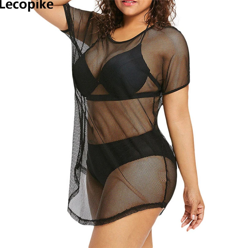 Lecopike, женское платье, плюс размер, 5XL, летнее, с o-образным вырезом, бикини, накидка, купальник, сексуальный, сетка, Пляжное платье, прозрачный сарафан, A20